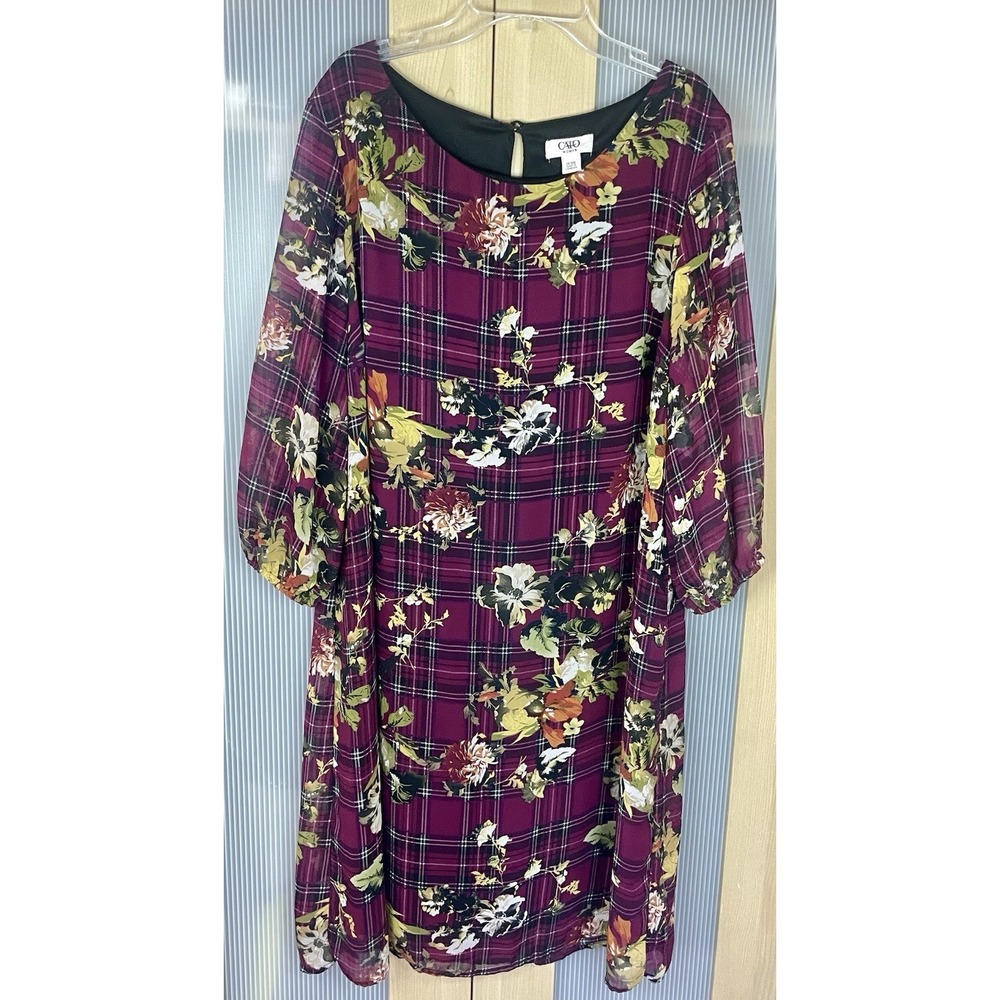 CATO Womens Purple Floral Sheath Dress Sz 14 Wedding Party Career‎ Boho Sheer - Picture 2 of 6